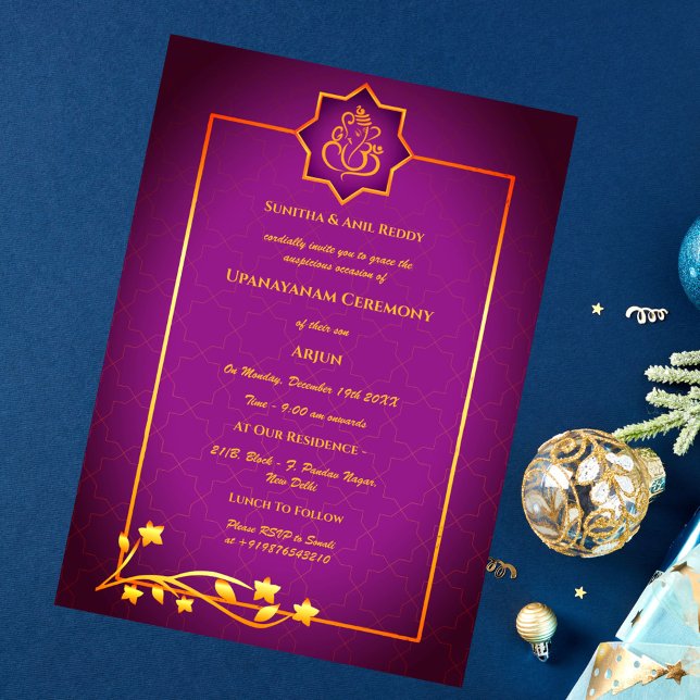 Convite Upanayanam t.c.p. Hindu Thread Janeu Ceremony (Criador carregado)