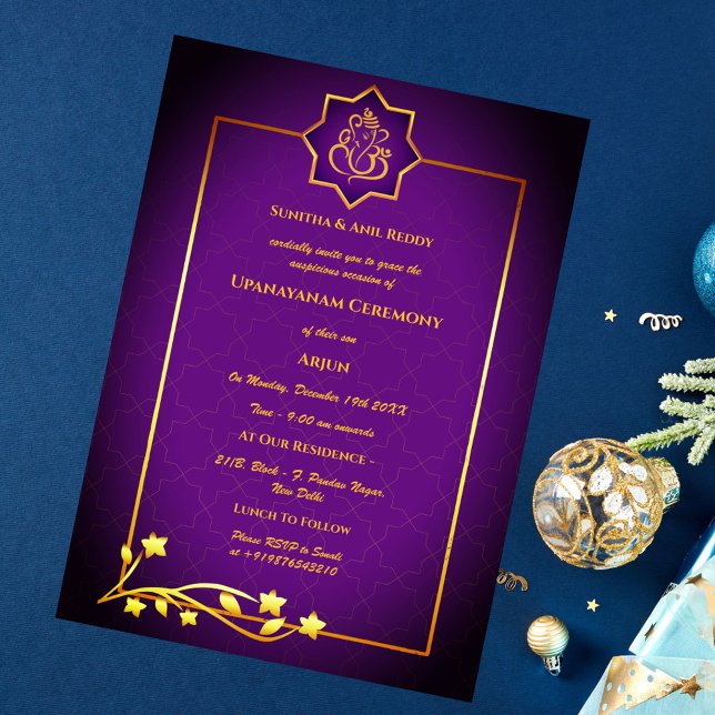 Convite Upanayanam t.c.p. Hindu Thread Janeu Ceremony (Criador carregado)