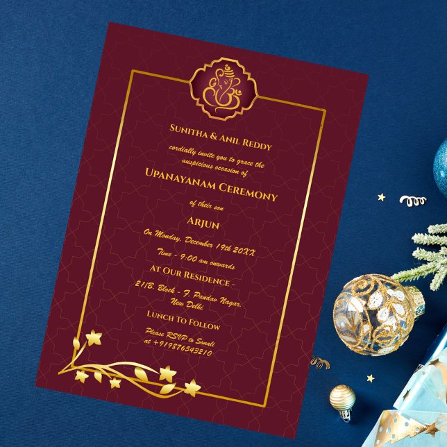 Convite Upanayanam t.c.p. Hindu Thread Janeu Ceremony (Criador carregado)