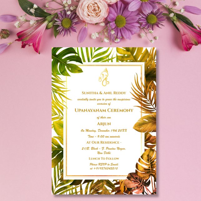 Convite Upanayanam t.c.p. Hindu Thread Janeu Ceremony (Criador carregado)