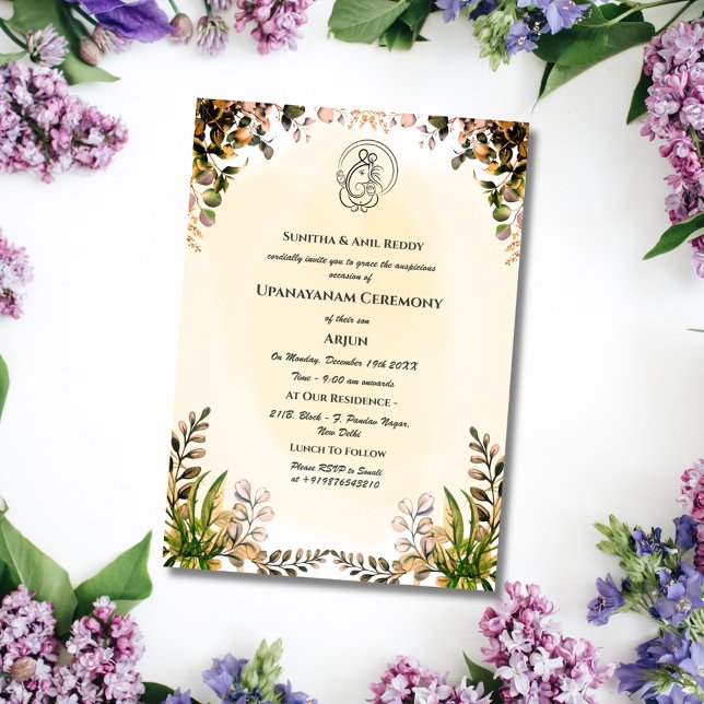 Convite Upanayanam t.c.p. Hindu Thread Janeu Ceremony (Criador carregado)
