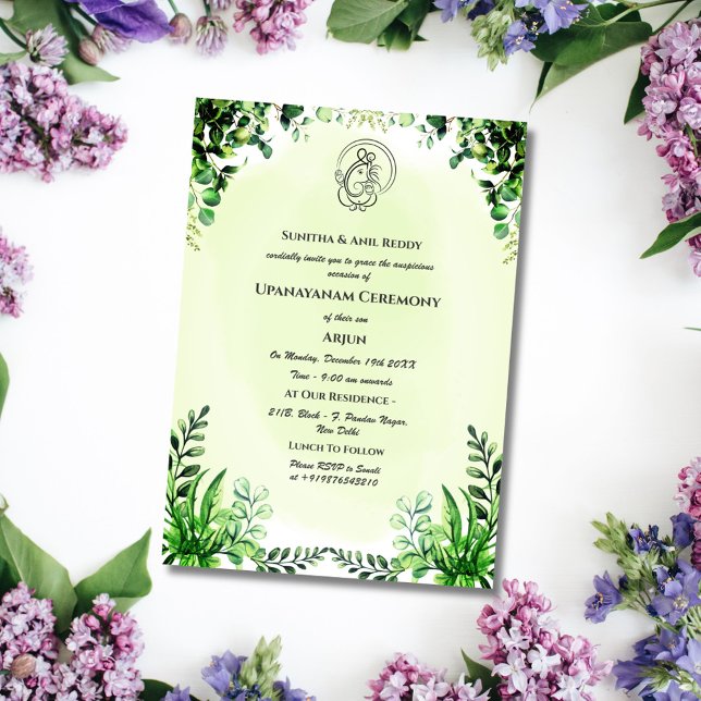 Convite Upanayanam t.c.p. Hindu Thread Janeu Ceremony (Criador carregado)
