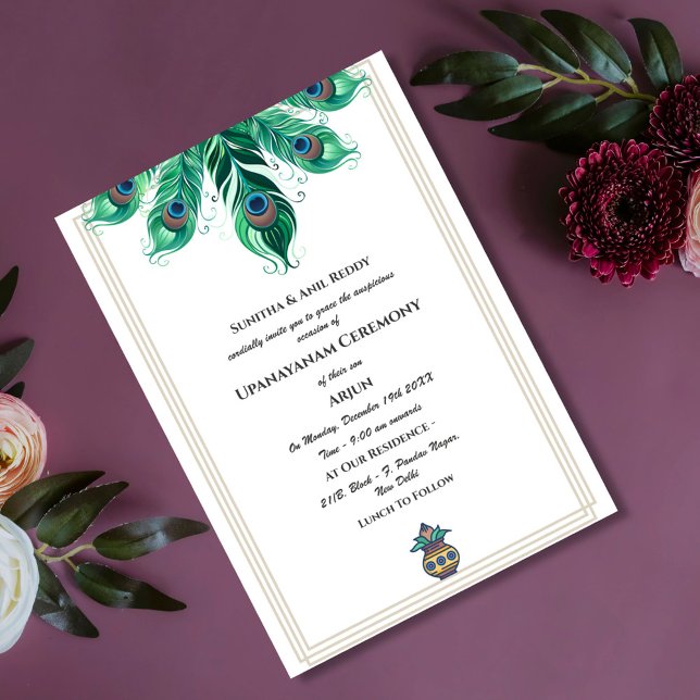 Convite Upanayanam t.c.p. Hindu Thread Janeu Ceremony (Criador carregado)