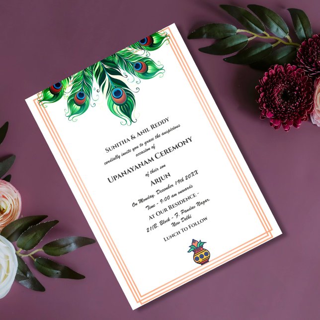 Convite Upanayanam t.c.p. Hindu Thread Janeu Ceremony (Criador carregado)