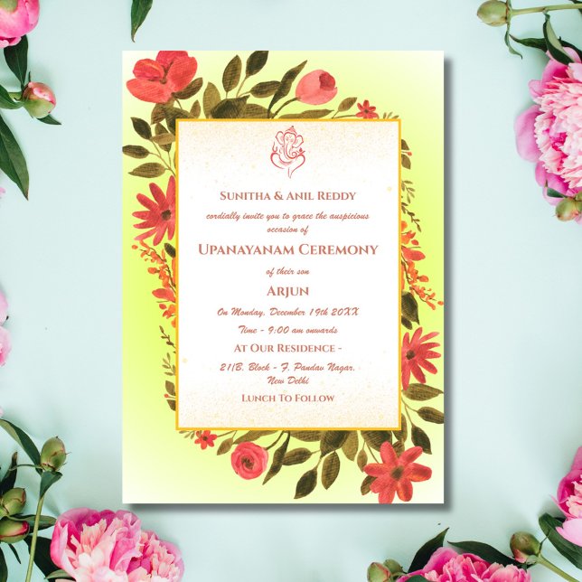Convite Upanayanam t.c.p. Hindu Thread Janeu Ceremony (Criador carregado)