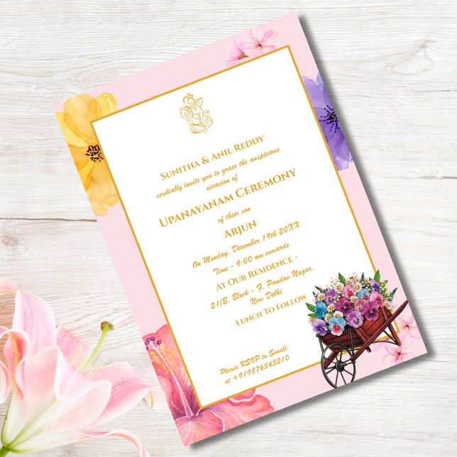 Convite Upanayanam t.c.p. Hindu Thread Janeu Ceremony (Criador carregado)