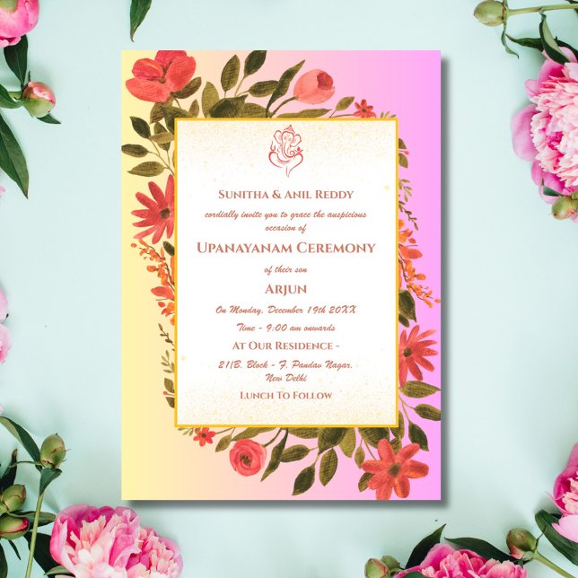 Convite Upanayanam t.c.p. Hindu Thread Janeu Ceremony (Criador carregado)