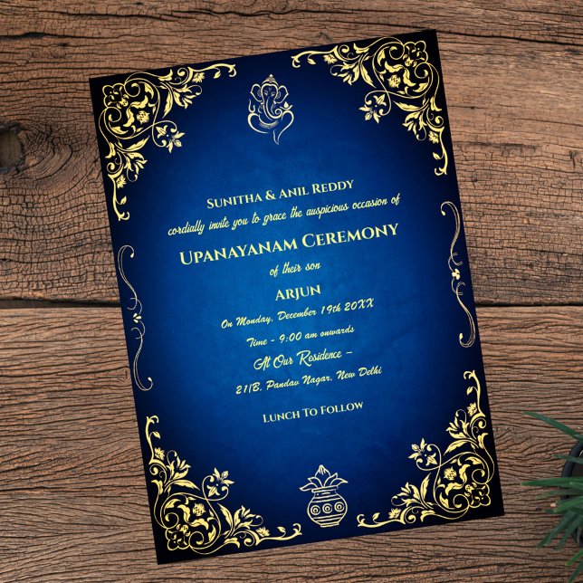 Convite Upanayanam t.c.p. Hindu Thread Janeu Ceremony (Criador carregado)