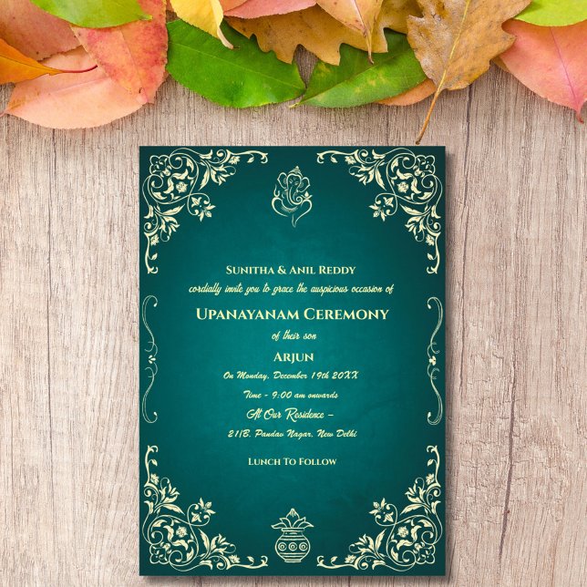 Convite Upanayanam t.c.p. Hindu Thread Janeu Ceremony (Criador carregado)