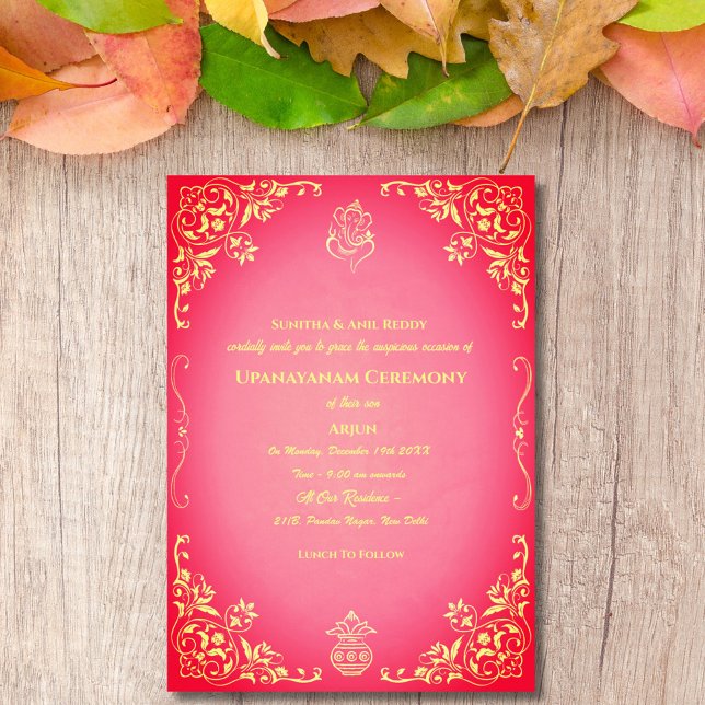 Convite Upanayanam t.c.p. Hindu Thread Janeu Ceremony (Criador carregado)
