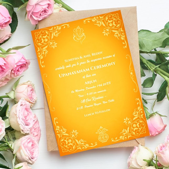 Convite Upanayanam t.c.p. Hindu Thread Janeu Ceremony (Criador carregado)