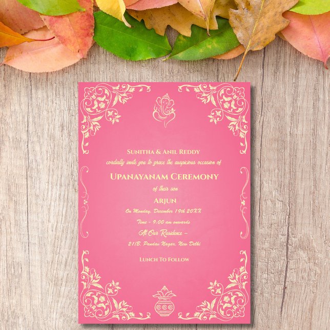 Convite Upanayanam t.c.p. Hindu Thread Janeu Ceremony (Criador carregado)