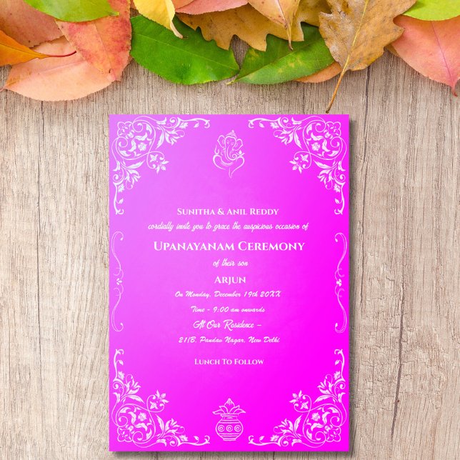 Convite Upanayanam t.c.p. Hindu Thread Janeu Ceremony (Criador carregado)
