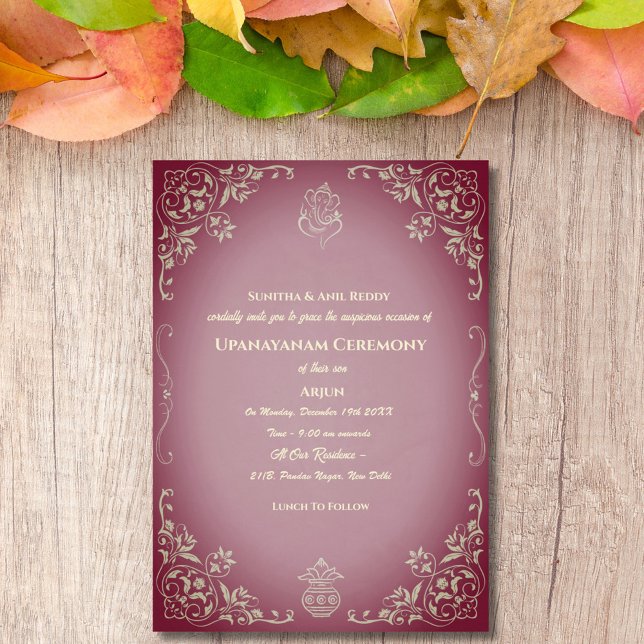 Convite Upanayanam t.c.p. Hindu Thread Janeu Ceremony (Criador carregado)
