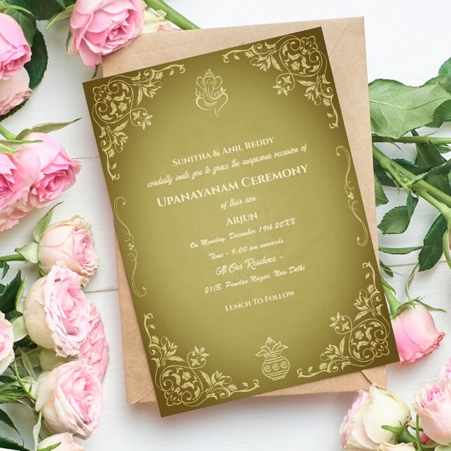 Convite Upanayanam t.c.p. Hindu Thread Janeu Ceremony (Criador carregado)