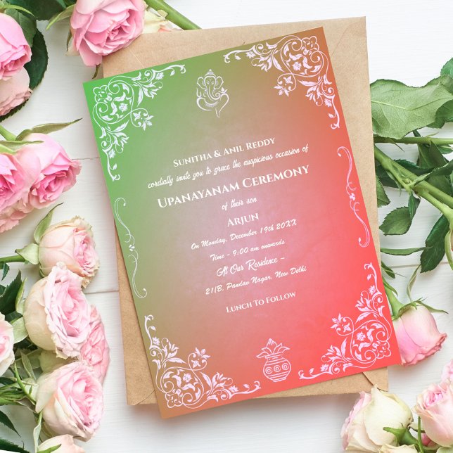 Convite Upanayanam t.c.p. Hindu Thread Janeu Ceremony (Criador carregado)