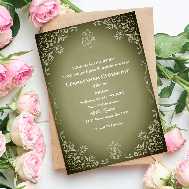 Convite Upanayanam t.c.p. Hindu Thread Janeu Ceremony (Criador carregado)