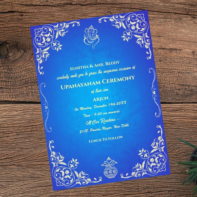 Convite Upanayanam t.c.p. Hindu Thread Janeu Ceremony (Criador carregado)