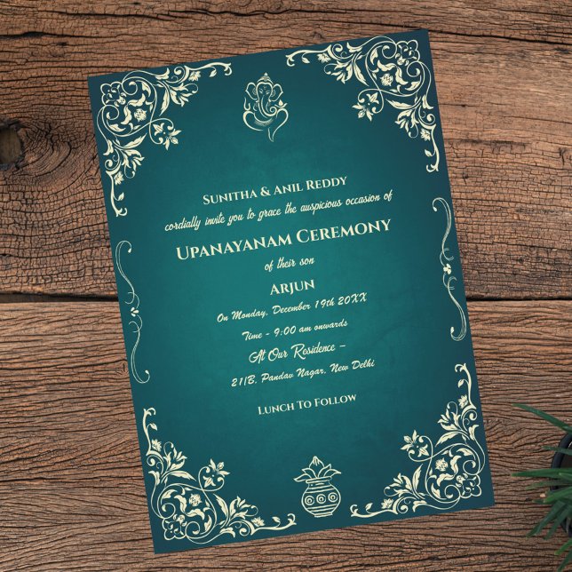 Convite Upanayanam t.c.p. Hindu Thread Janeu Ceremony (Criador carregado)