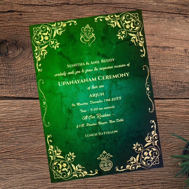 Convite Upanayanam t.c.p. Hindu Thread Janeu Ceremony (Criador carregado)