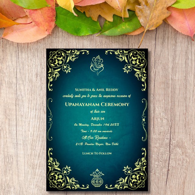 Convite Upanayanam t.c.p. Hindu Thread Janeu Ceremony (Criador carregado)