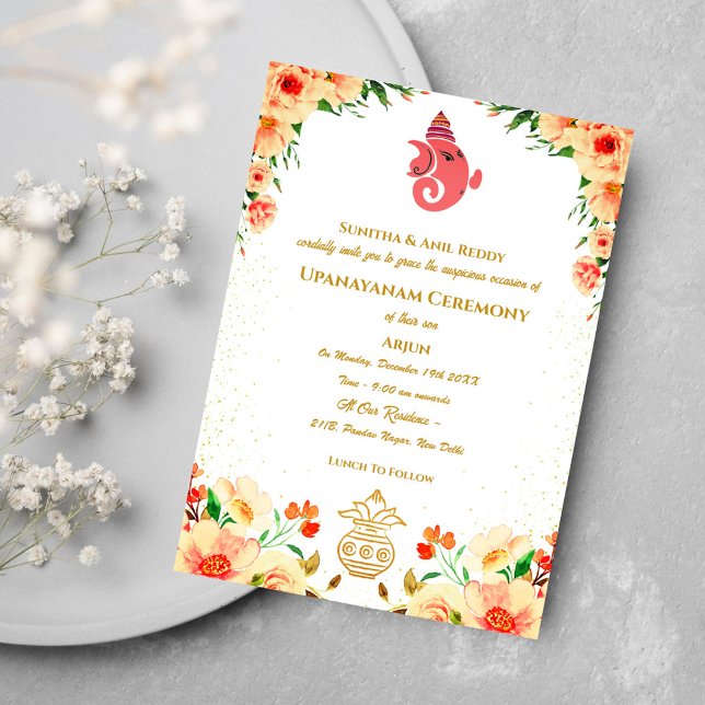 Convite Upanayanam t.c.p. Hindu Thread Janeu Ceremony (Criador carregado)