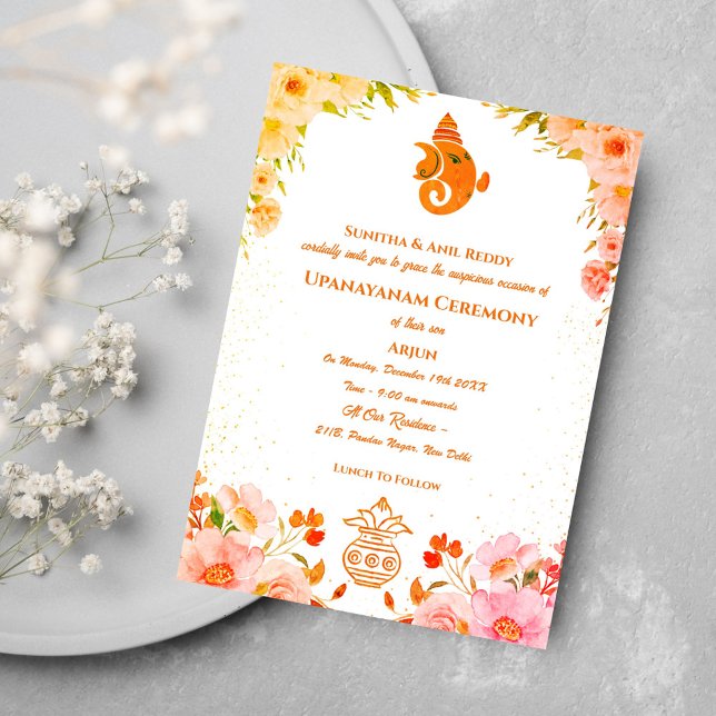 Convite Upanayanam t.c.p. Hindu Thread Janeu Ceremony (Criador carregado)