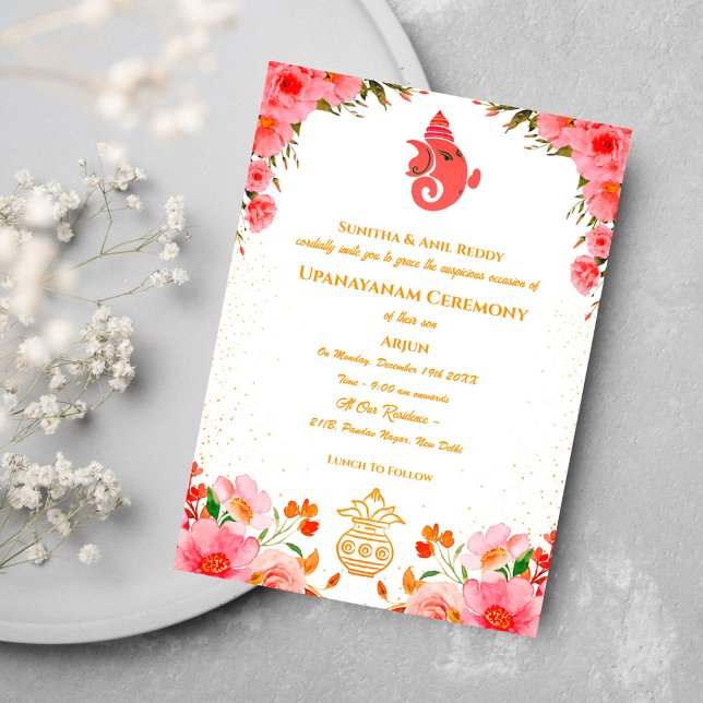 Convite Upanayanam t.c.p. Hindu Thread Janeu Ceremony (Criador carregado)