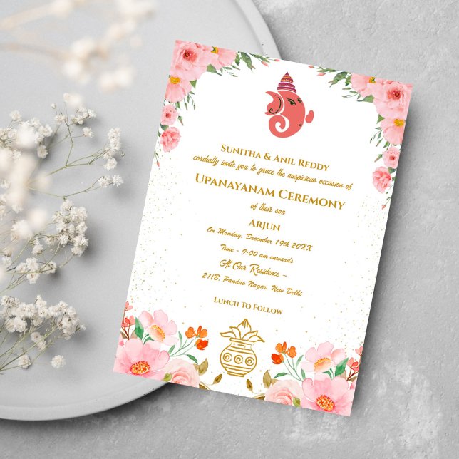 Convite Upanayanam t.c.p. Hindu Thread Janeu Ceremony (Criador carregado)