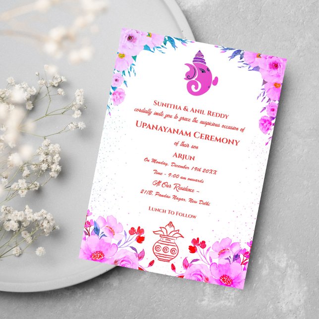 Convite Upanayanam t.c.p. Hindu Thread Janeu Ceremony (Criador carregado)