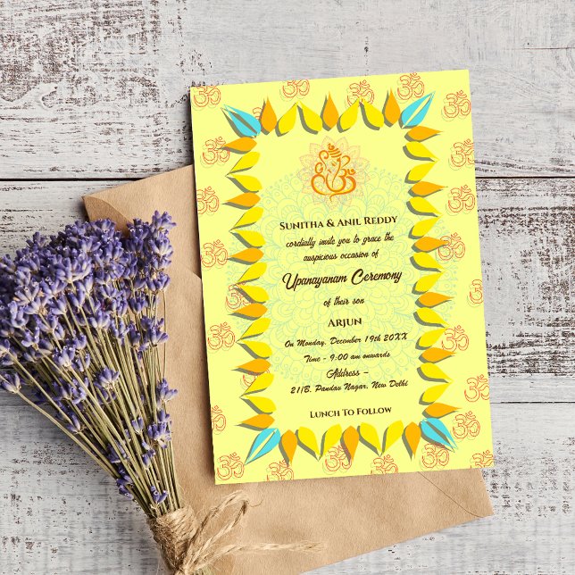 Convite Upanayanam t.c.p. Hindu Thread Janeu Ceremony (Criador carregado)