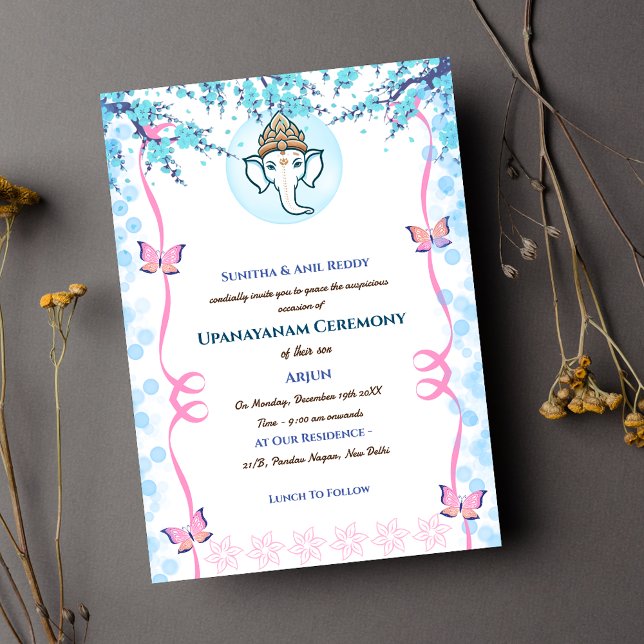 Convite Upanayanam t.c.p. Hindu Thread Janeu Ceremony (Criador carregado)