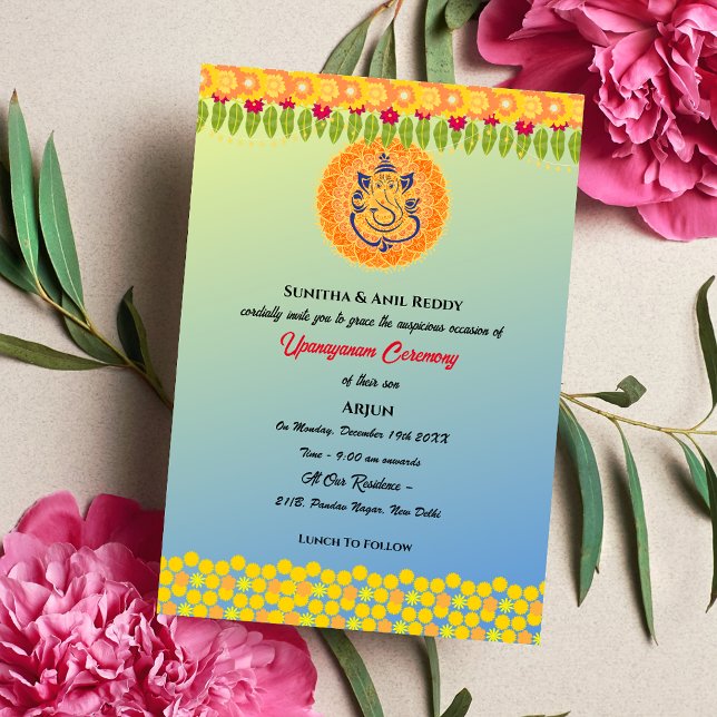 Convite Upanayanam t.c.p. Hindu Thread Janeu Ceremony (Criador carregado)