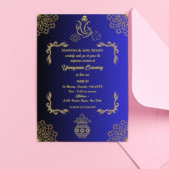 Convite Upanayanam t.c.p. Hindu Thread Janeu Ceremony (Criador carregado)
