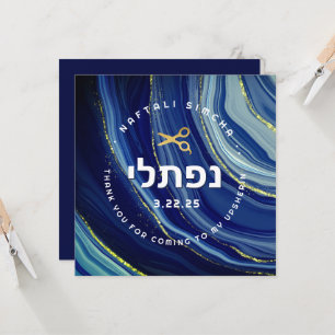 Convite Upsherin Aquarela & Brilho com Nome Hebraico