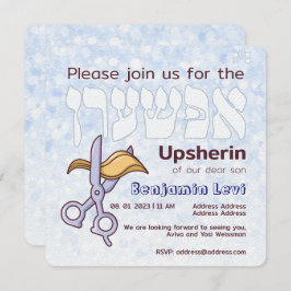 Convite Upsherin First Haircut Jewish Boy aniversário de 3