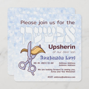 Convite Upsherin First Haircut Jewish Boy aniversário de 3
