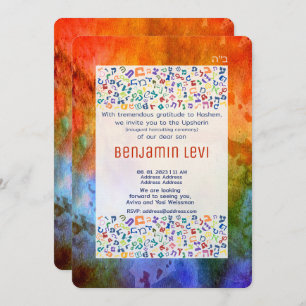 Convite Upsherin First Haircut Jewish Boy aniversário de 3