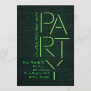 Convite Urbano de Parede de Tijolos Neon Verde Bri