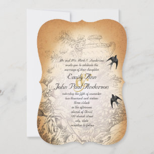 Convite Urn Floral Rústico Vintage Aves Casamento 