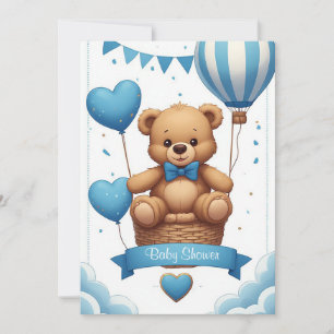 Convite Ursa de pelúcia azul fofa para chá de bebê 🧸