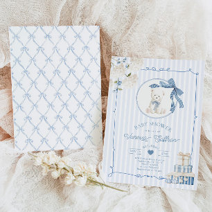 Convite Ursa de pelúcia vintage banho de bebê menino franc