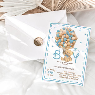 Convite Ursa É um Menino Churrasco de Baby Shower Azul