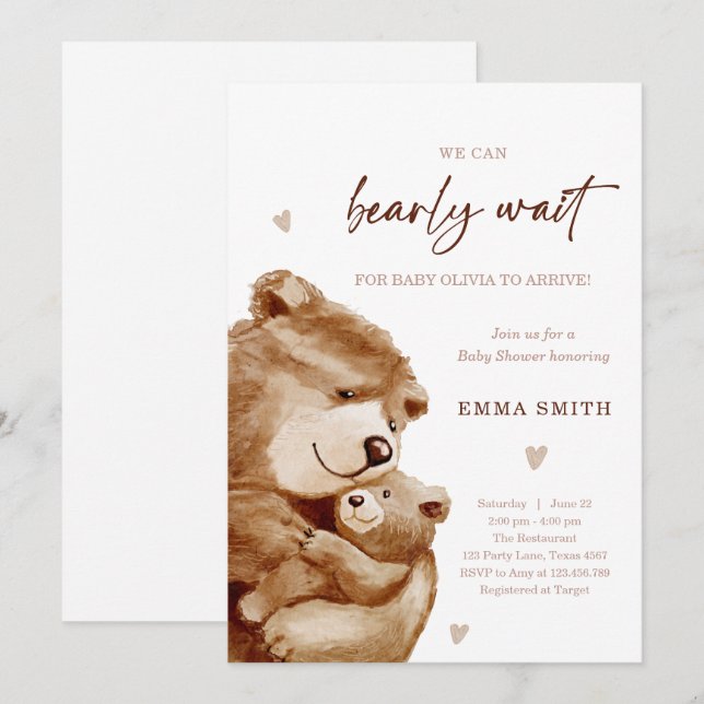Convite Ursa Esperta Urso Boho Neutro Chás de Bebê (Frente/Verso)