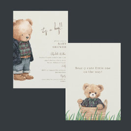 Convite Ursa-l Cute Urso de Pelúcia É um Menino Churrasco 