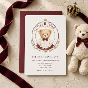 Convite Ursa Personalizada Pequena Crista Burgundy 