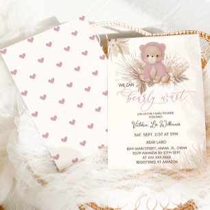 Convite Ursa Pink Boho Quase Esperando Menina Churrasco de