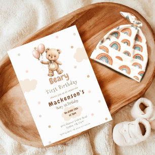 Convite Ursa Primeiro Urso de Aniversário de Balão Menino 