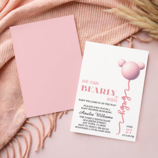 Convite Ursa Rosa Suave Balão de Teddy Menina