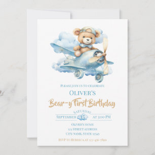 Convite Ursinho Aviador em Aquarela Aniversário de Urso Pr